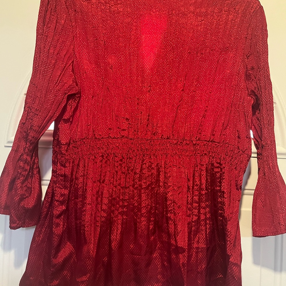 NY Collection Vibrant Red Ruffle Blouse - Picture 6 of 7